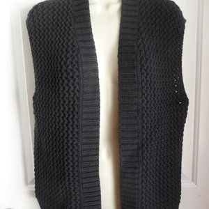 Ann Taylor LOFT M Sweater Vest Dark Grey Open Front 100% Cotton Heavy Knit